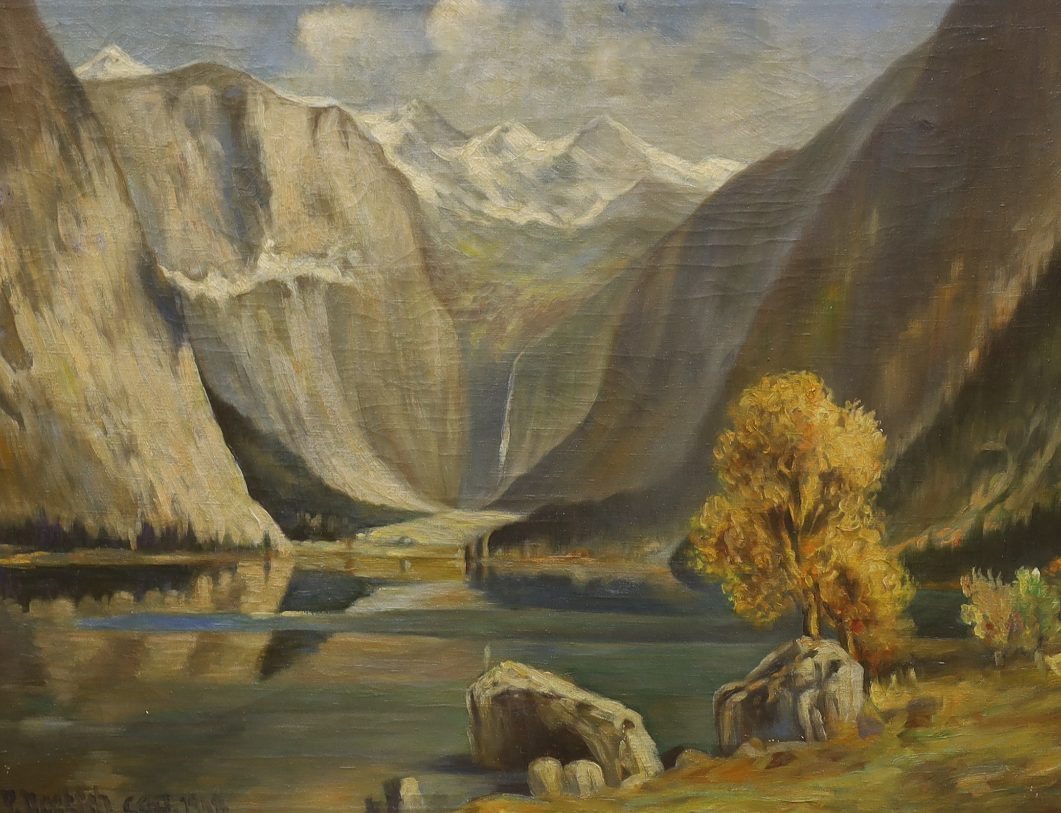 Mid 20th century, oil on canvas, Norwegian Fjord, indistinctly signed and dated 1948 lower left, 59 x 79cm